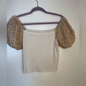 American Eagle Outfitters Cream and Brown Floral Blouse